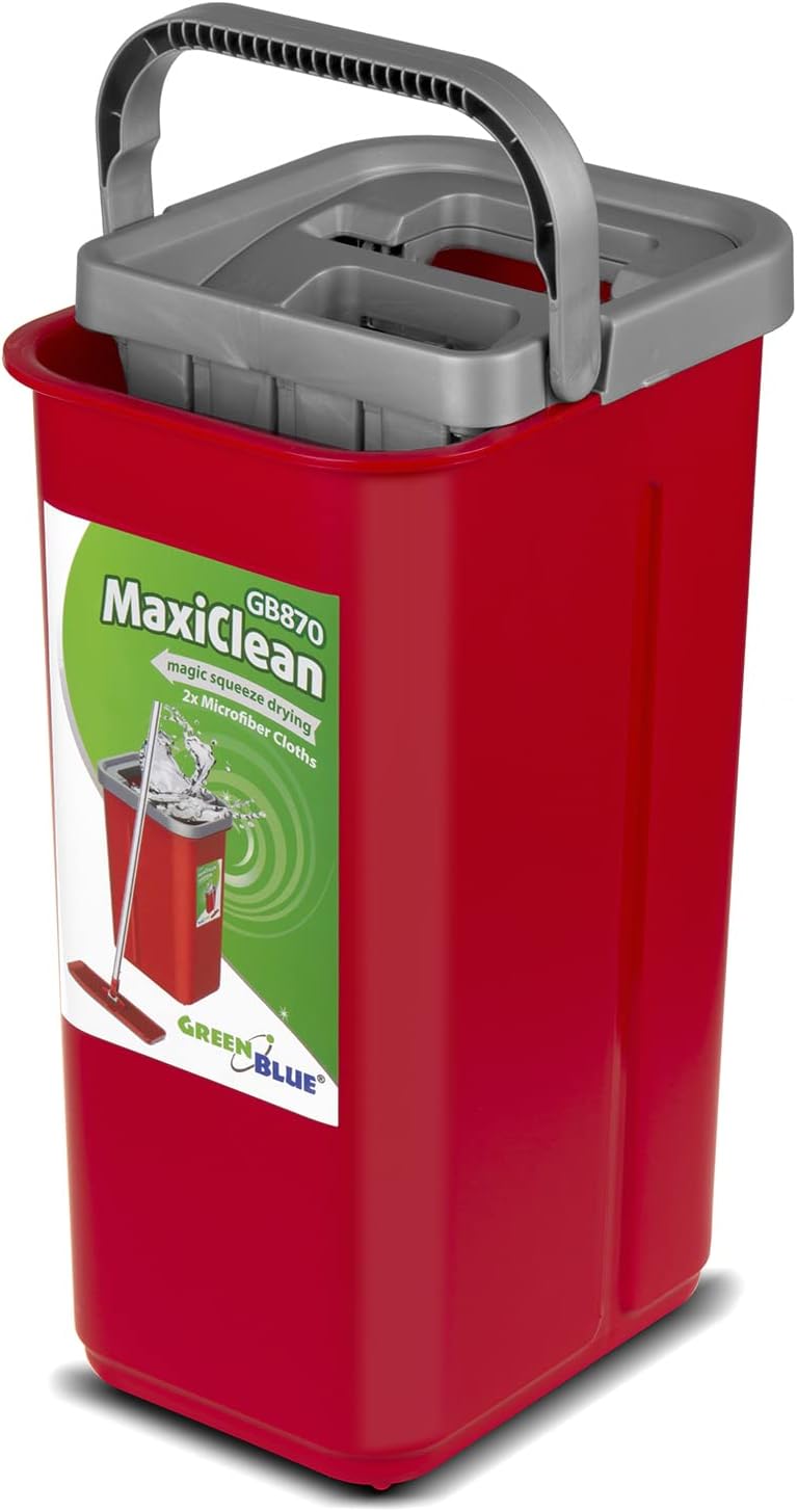 GreenBlue MaxiClean GB870 Flachmopp mit Eimer und Auswringer | 2 Mikrofaser-Einsätze Zweikammersyste
