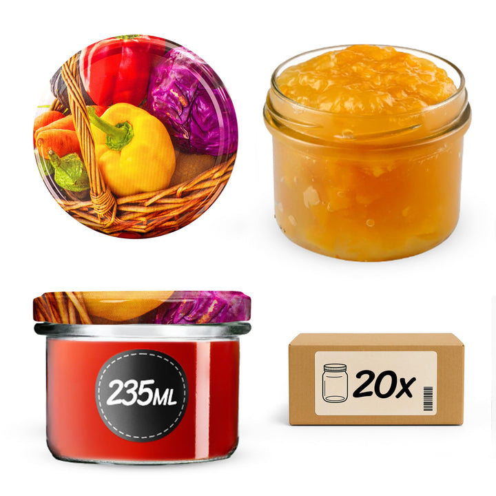 KADAX 20er Set Marmeladengläser 235ml TO82 Paprika, Einmachgläser Vorratsgläser Mason Jar mit Schrau