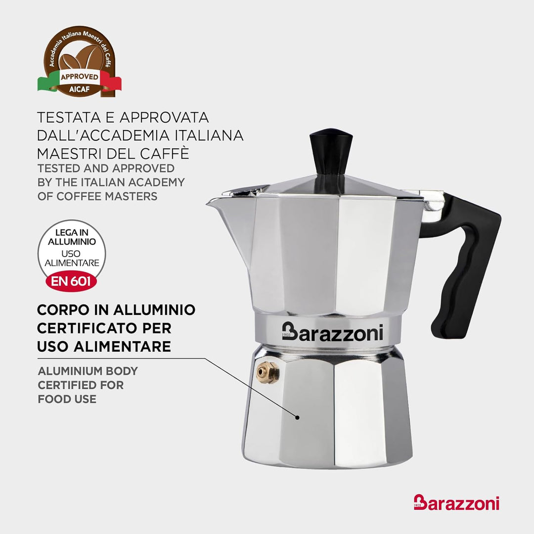 Barazzoni La Coffee Espressokocher aus Aluminium mit 9 Tassen. Zertifiziert von der italienischen Ac