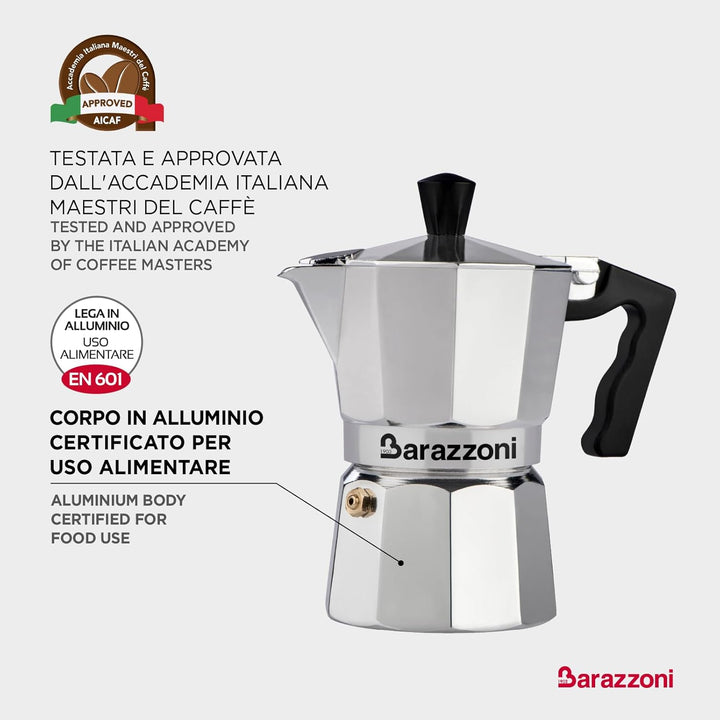Barazzoni La Coffee Espressokocher aus Aluminium mit 9 Tassen. Zertifiziert von der italienischen Ac
