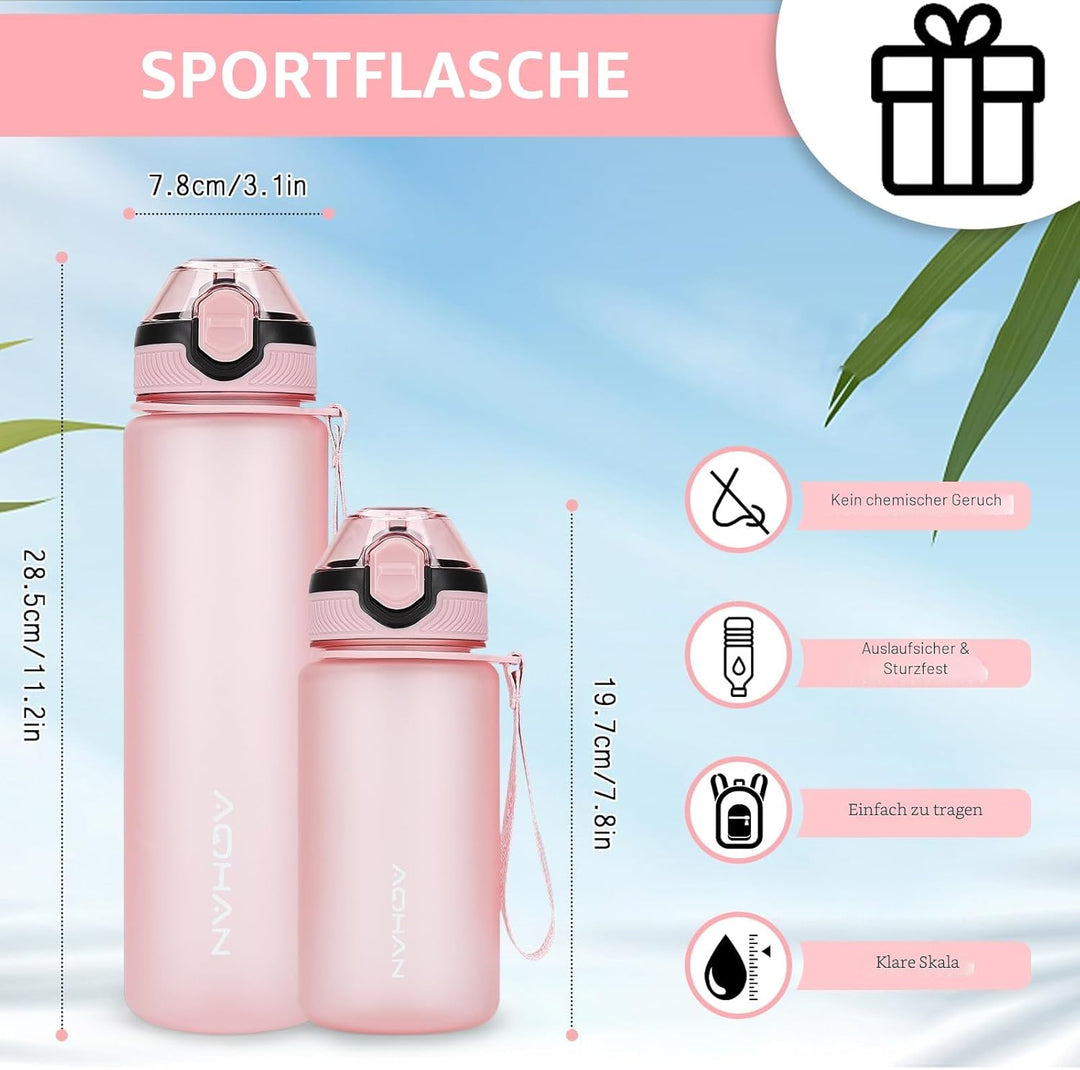 AOHAN Trinkflasche 1L mit auslaufsicherem Klappdeckel, BPA freie Sport Trinkflasche mit Stroh, Wasse