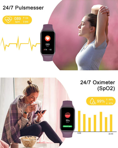 IOWODO Smartwatch Damen Herren Oximeter Herzfrequenz Schlaf Schrittzähler Smartwatch mit Nachrichten