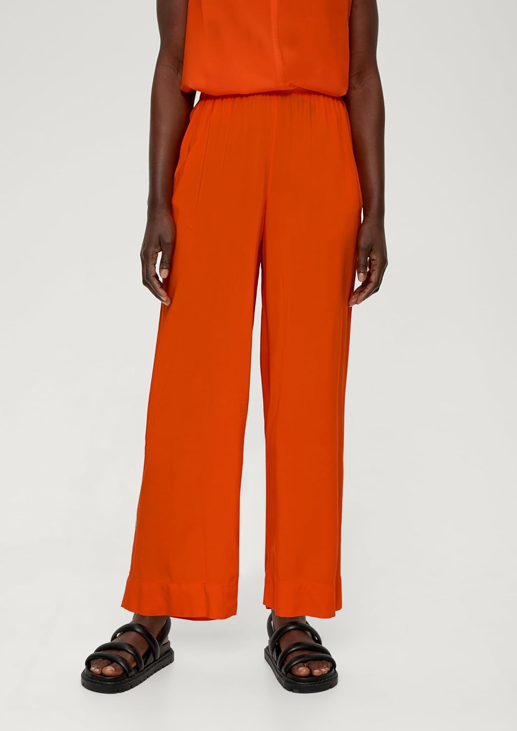 s.Oliver Damen Hose lang, Wide Leg Hose Lang, Wide Leg 48 Orange, 48 Orange