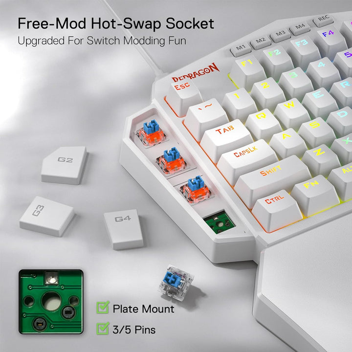 Redragon K585 DITI Einhändige mechanische RGB-Gaming-Tastatur, Typ-C-Profi-Gaming-Tastatur mit 7 int