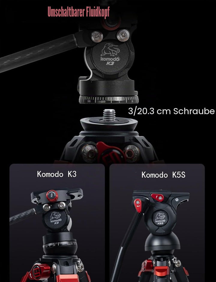 IFOOTAGE Gazelle TA3B+Komodo K3,Tragbares Aluminium Videostativ mit Panorama Video fluidkopf,Videoka