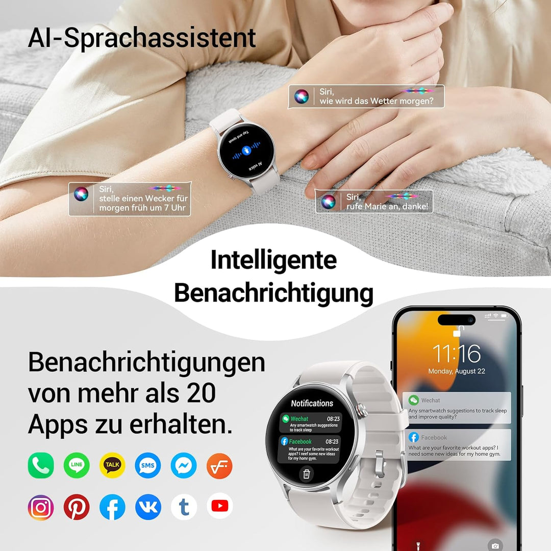 Smartwatch Herren Rund mit Telefonfunktion- 1.32" AMOLED Display, Fitnessuhr mit 110+ Sportmodi &3AT