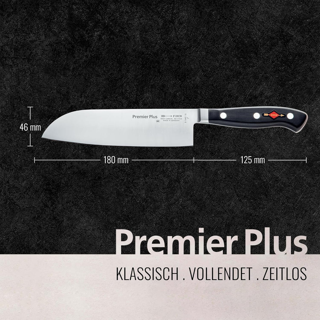 F. DICK Santoku, Küchenmesser, Premier Plus Eurasia (Messer mit Klinge 18 cm, X50CrMoV15 Stahl, nich