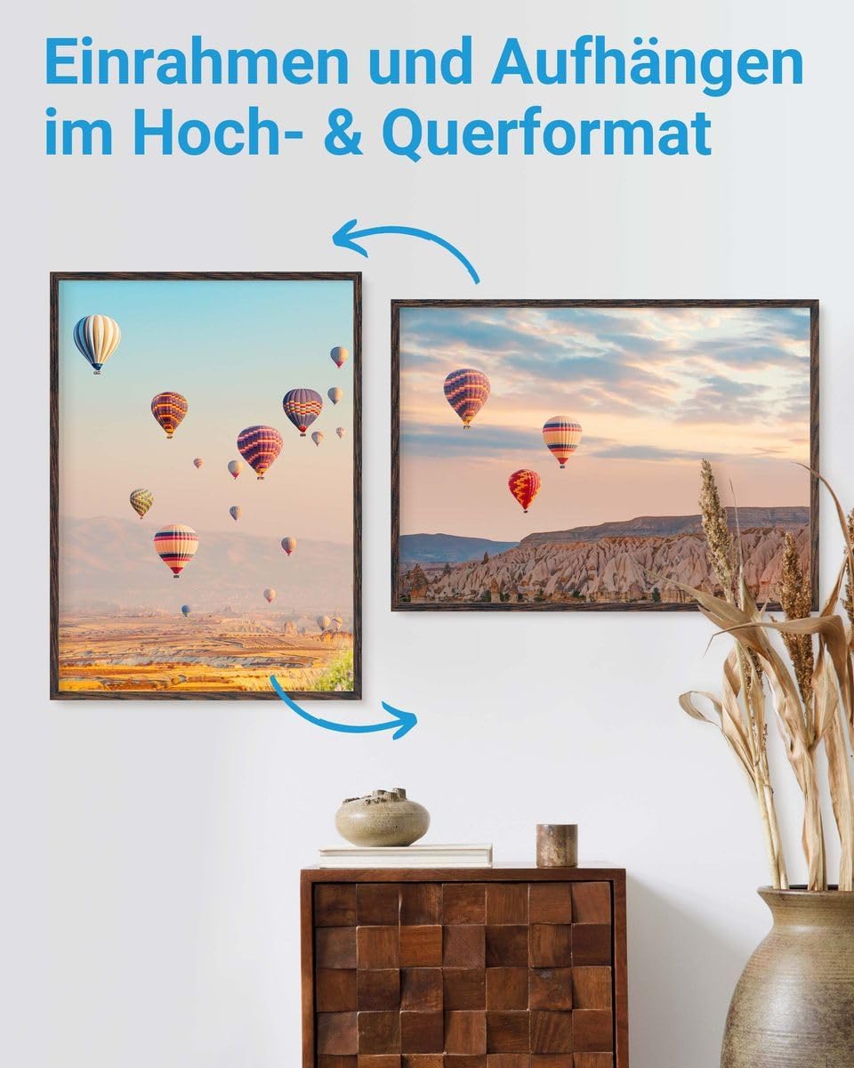 PHOTOLINI Bilderrahmen 50x70 Holz MDF Eiche Dunkel 3er Set, 50x70 cm Bilderrahmen gross, Rahmen 70x5