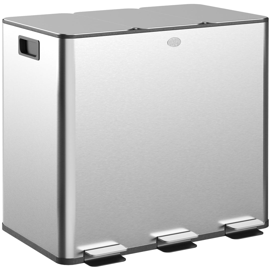HOMCOM Mülleimer Küche 3 x 15 L Treteimer mit Softclose-Deckel und Pedal Mülltrennsystem 3 Fächer in