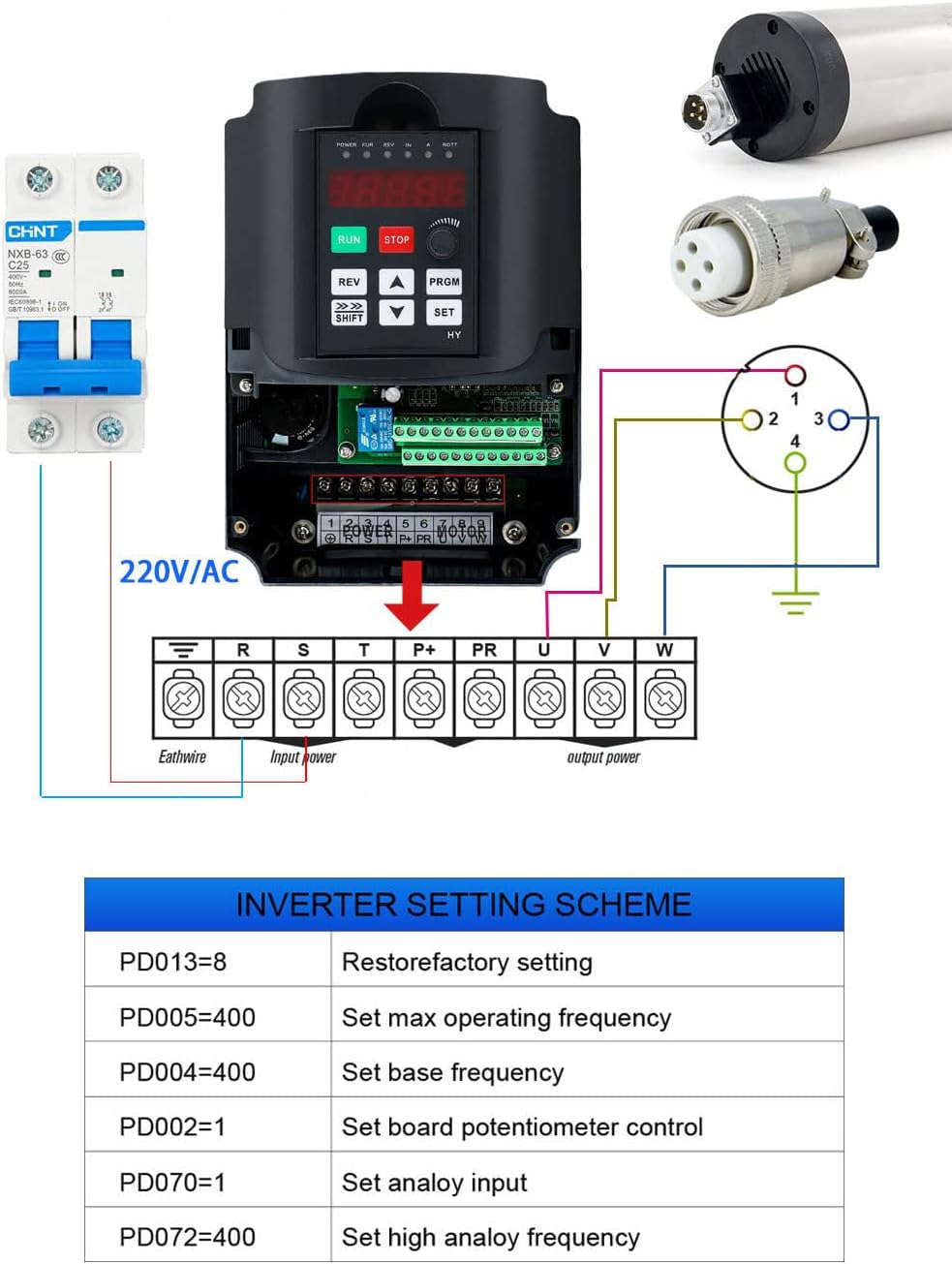 RATTMMOTOR CNC Spindelmotor Set 2.2Kw 220V Luftgekühlter Spindelmotor,CNC Frässpindel ER20 und 2.2kW