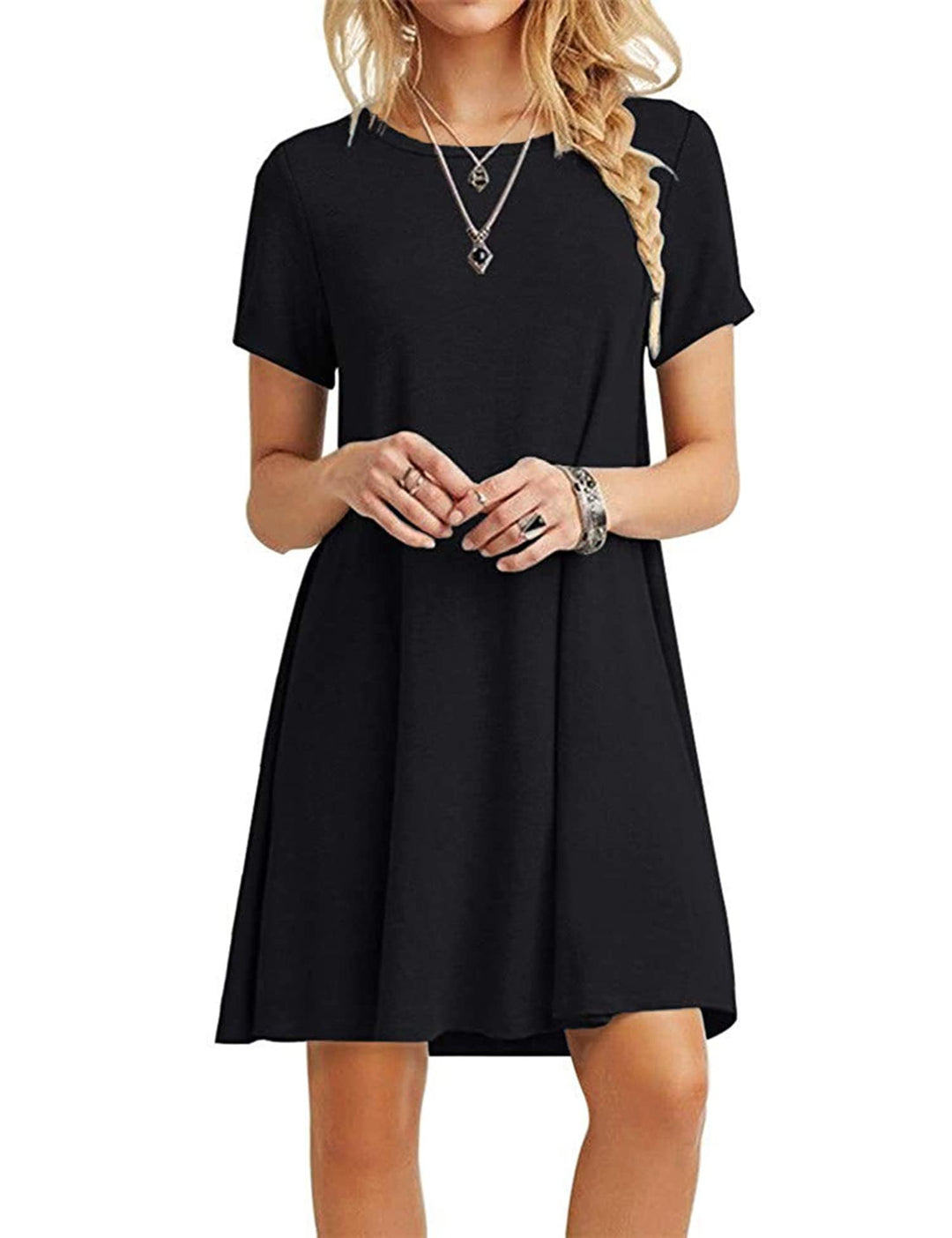 MOLERANI Damen Sommerkleider Casual T-Shirt Kurzarm Strandkleid Loose Swing Damenkleid S Schwarz, S