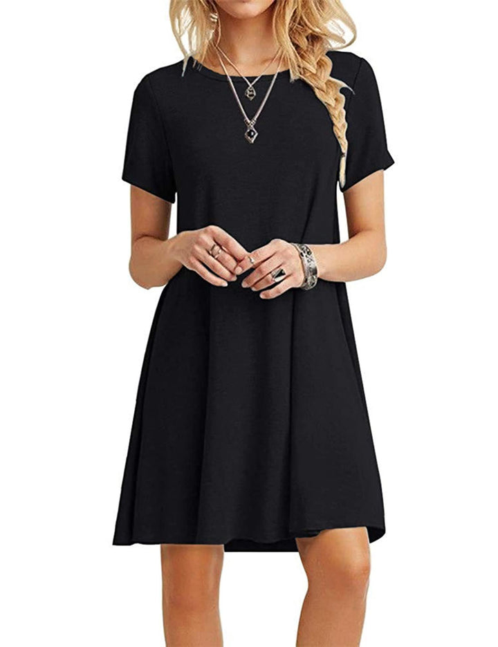MOLERANI Damen Sommerkleider Casual T-Shirt Kurzarm Strandkleid Loose Swing Damenkleid S Schwarz, S