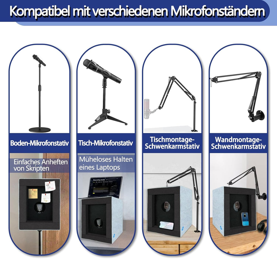 BXI Geschlossene Gesangskabine, Tragbare Mikrofon Isolationsbox, Faltbarer Reflexionsfilter mit Akus