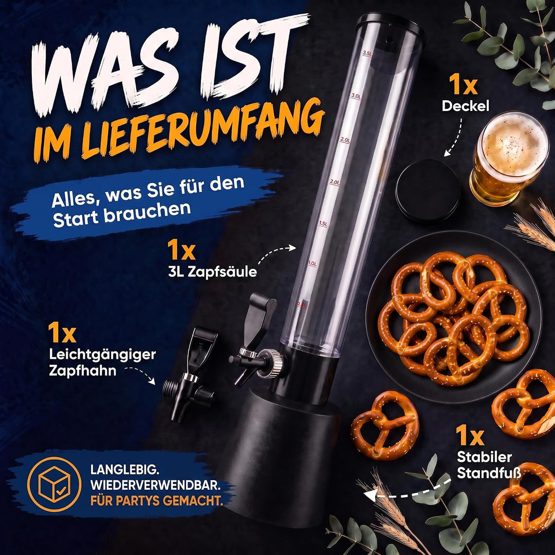 Bierzapfanlage &amp; Biersäule 3,5L – Premium Getränkespender &amp; Bierturm für Partys – Getränkesäule, Zap