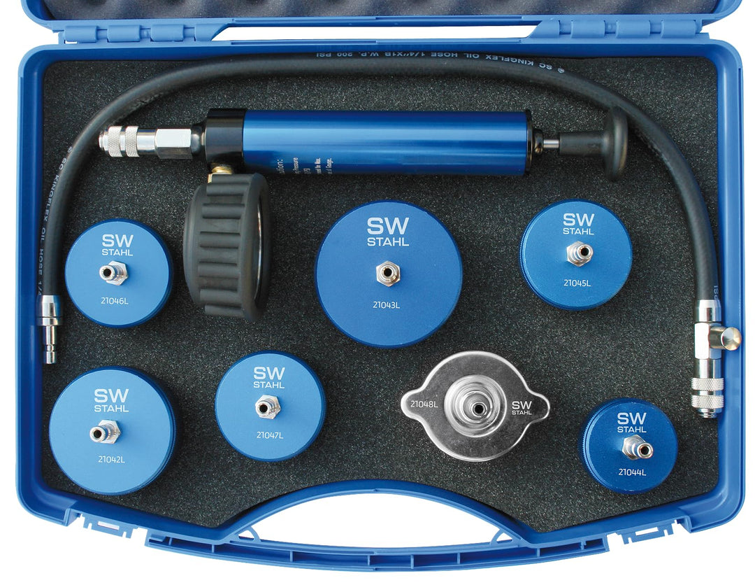 SW-Stahl 21040L Kühlerabdrücksatz für NFZ, komplett mit Pumpe+Schlauch