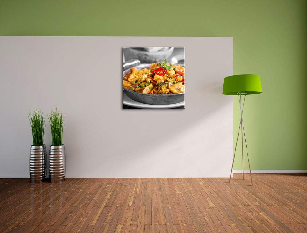 Pixxprint Appetitliche Fleischpfanne als Leinwandbild/Grösse: 70x70 cm/Wandbild/Kunstdruck/fertig be