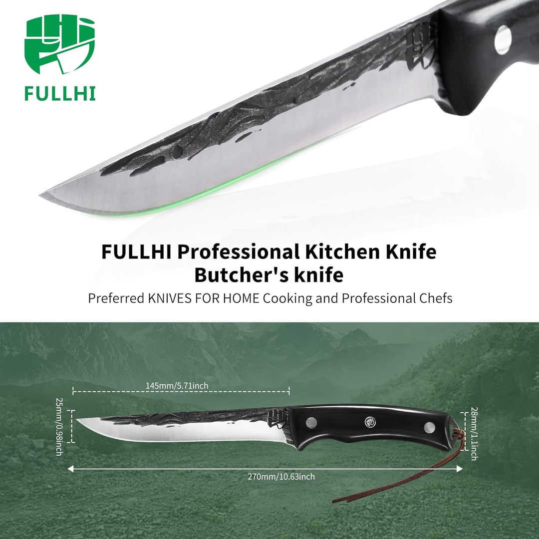 FULLHI Ausbeinmesser, Multi-Farben Griff Full Tang Küchenmesser, High Carbon Steel Carving Fishing D