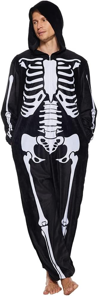 EraSpooky Totenkopf Pyjama Kostüm für Erwachsene für Halloween Party, Cosplay, Karneval, Themenparty