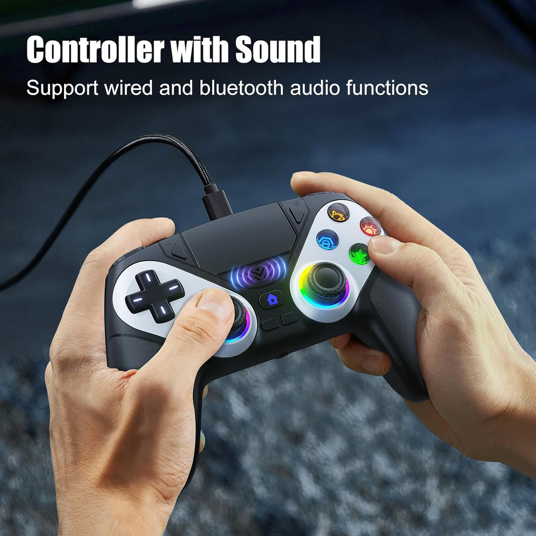 RGB Wireless Controller für PS5 Pro/Slim/PC, Back Paddles und Lautsprecher 6-Achsen-Bewegungs/Dual V