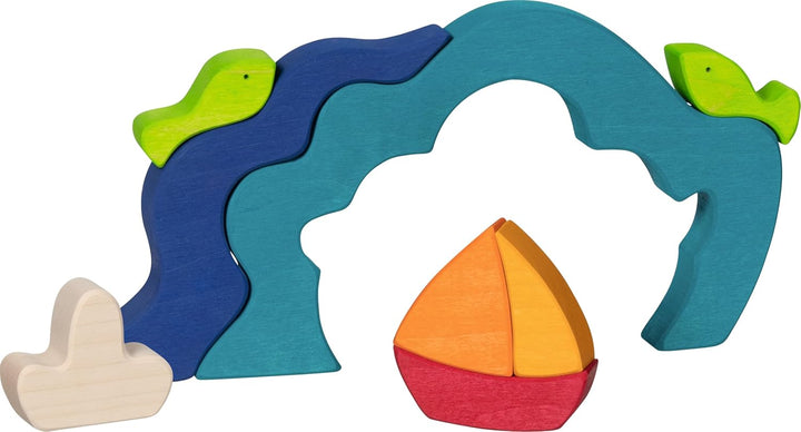 goki 58362 - Bausteine Ozean aus hochwertigem Ahornholz Evolution - Bunte Farben auf Wasserbasis - f