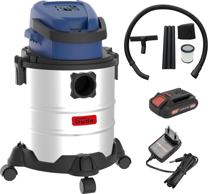 Güde Akku Nass-Trockensauger NTS 18-201-05 (18 V, Easy-Energy-Exchange, 20 l Edelstahlbehälter, Ausb