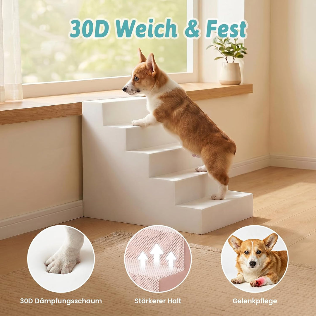 COZY KISS Hundetreppe für Kleine Hunde, 5 Stufen Breiter Haustiertreppe für Bett Couch Auto, 60cm Ho