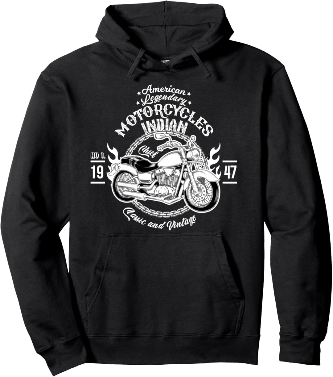 Retro Vintage Old Biker Amerikanisches Motorrad Indisch Pullover Hoodie