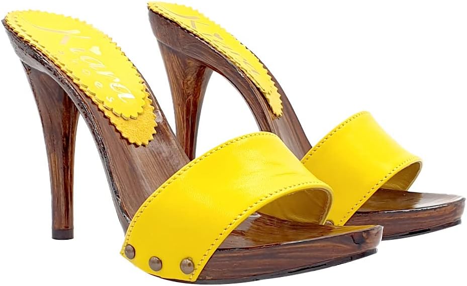 Kiara Shoes sexy Clogs aus Gerlb Leder - KM7203 GIALLO (40 EU, GELB) 40 EU Gelb, 40 EU Gelb