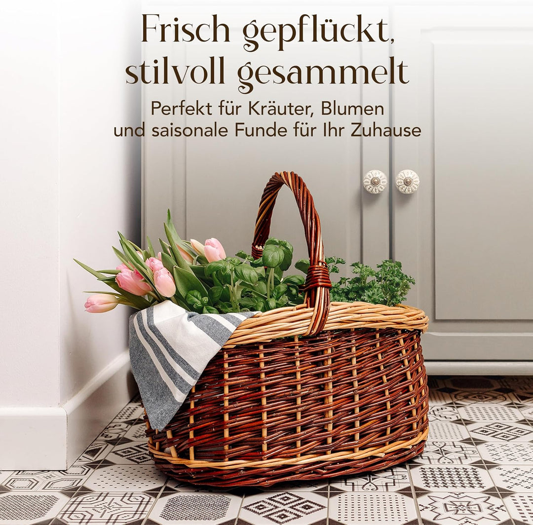 Creative Home Grosser Picknickkorb Weidenkorb mit Henkel Einkaufskorb Zweifarbig | 43 x 33 x 40 cm |