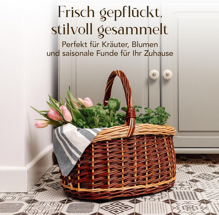 Creative Home Grosser Picknickkorb Weidenkorb mit Henkel Einkaufskorb Zweifarbig | 43 x 33 x 40 cm |