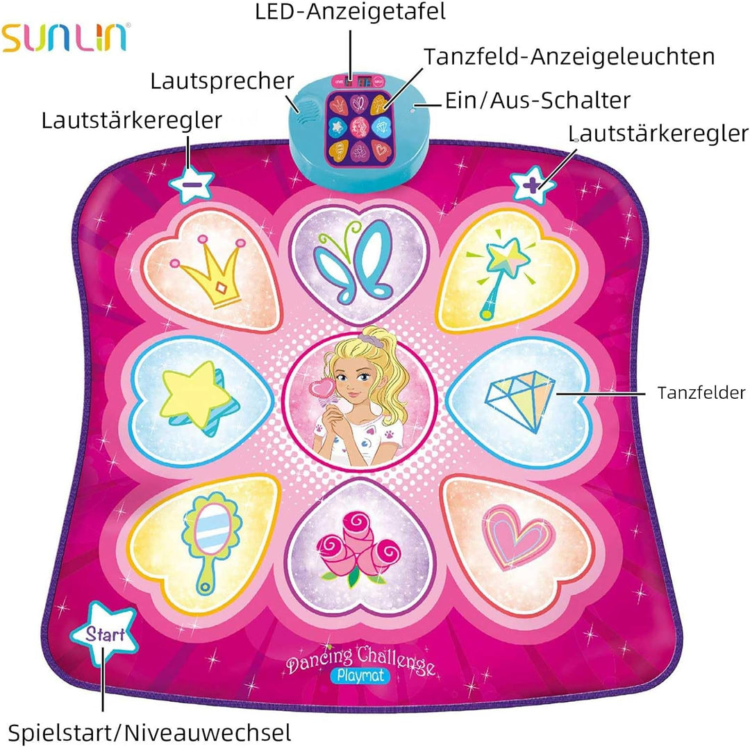 SUNLIN Tanzmatte - Tanzspielzeug Geschenk für Kinder Mädchen - Tanzmatte mit LED-Leuchten, einstellb