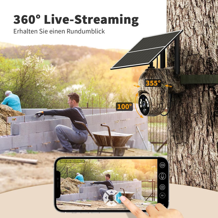 4G LTE Wildkamera mit SIM Karte, 2K Solar Wildtierkamera mit Handyübertragung App, Kabellos Überwach