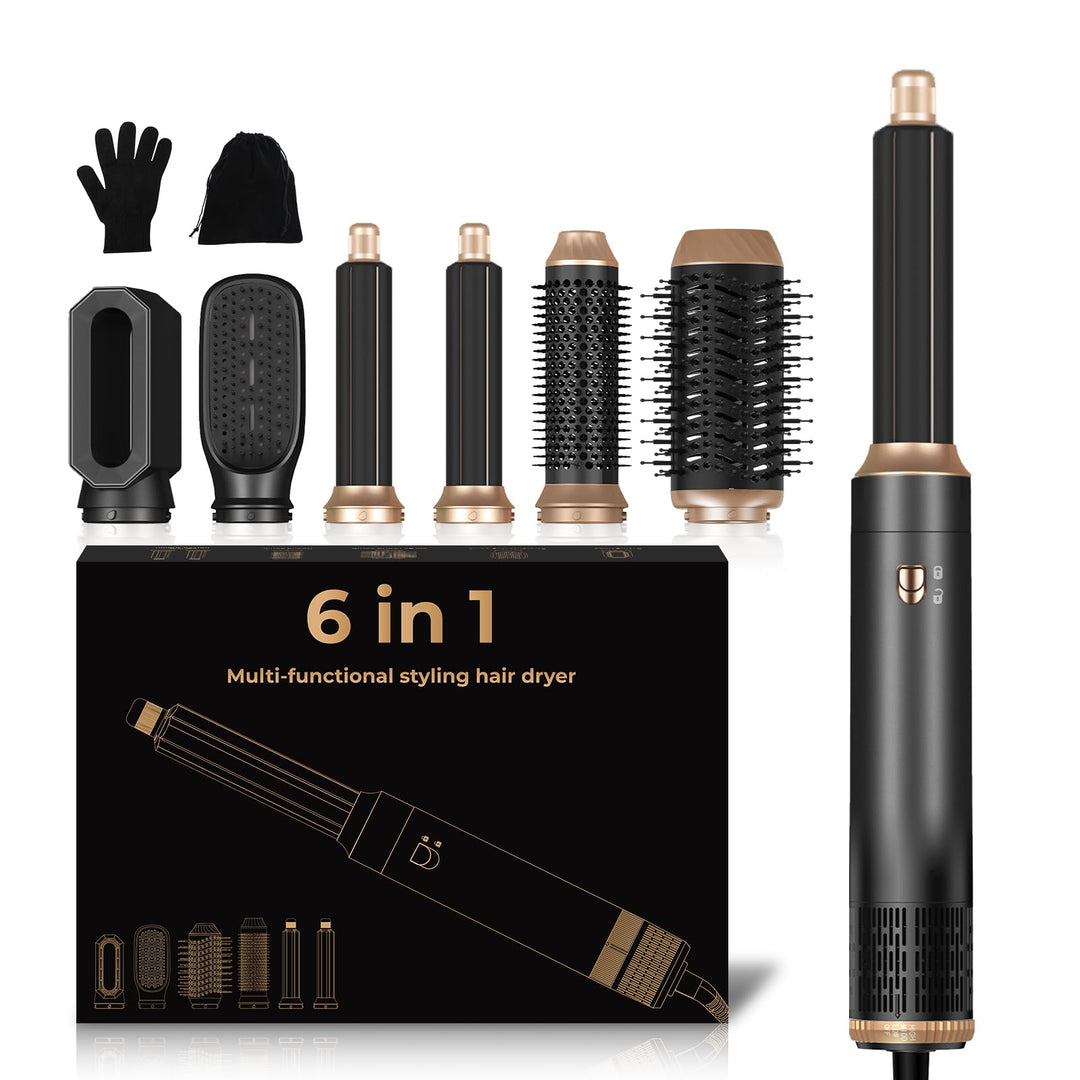 Haarstyler 6 in 1, 1000w Hairstyler Air Styler Pro Föhn Haarstyling Geräte, Rundbürstenföhn Ionen Lo