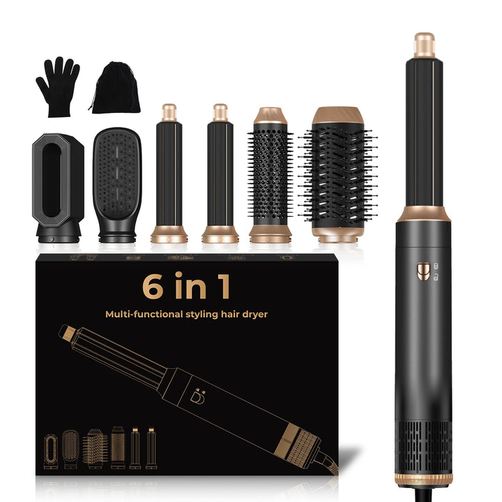Haarstyler 6 in 1, 1000w Hairstyler Air Styler Pro Föhn Haarstyling Geräte, Rundbürstenföhn Ionen Lo