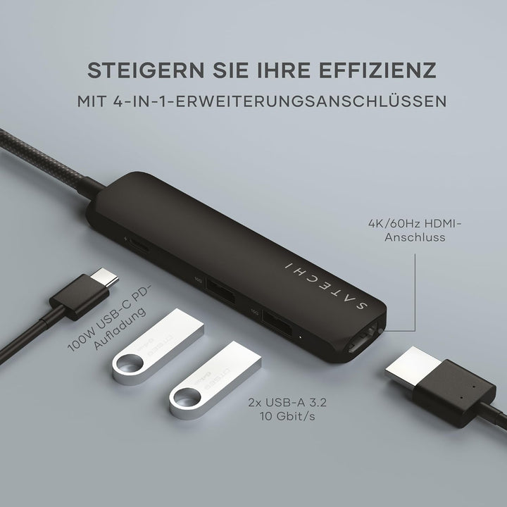 SATECHI 4-in-1 USB-C Hub Slim Plus, Multiport-Adapter, Dockingstation mit 4K HDMI, 100W Power Delive