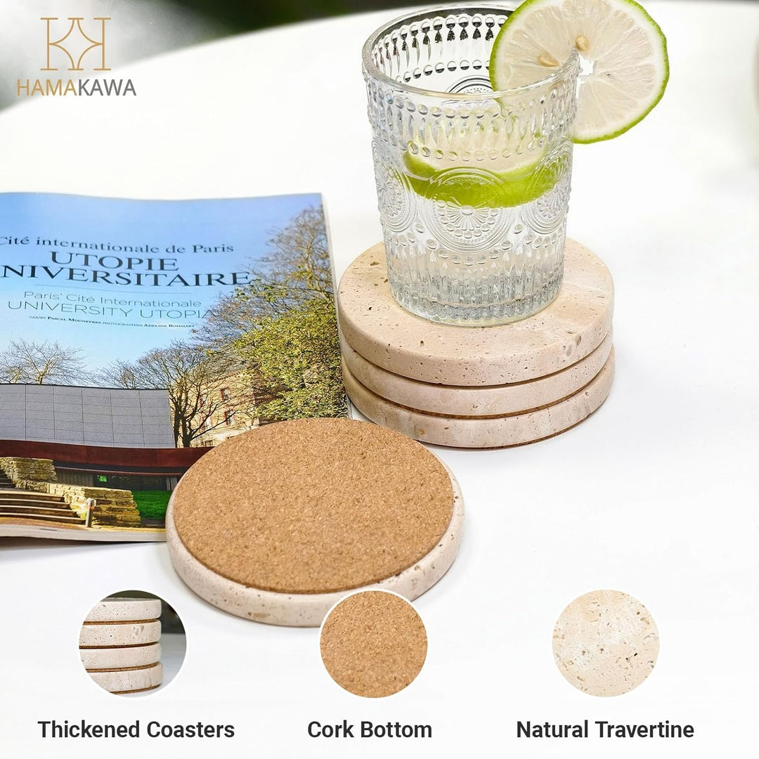 Marmor Untersetzer 4er Set, Untersetzer Naturstein 10cm, Beige Coasters für Couchtisch, Büro, Wohnac