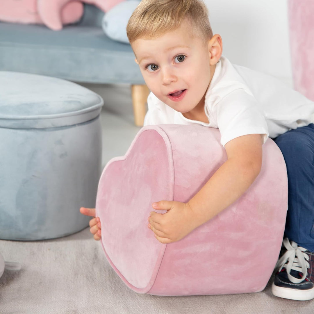 roba Kinderhocker Lil Sofa in Herzform - Bequemer Hocker in rosa Samtstoff - Polstermöbel Pouf für K