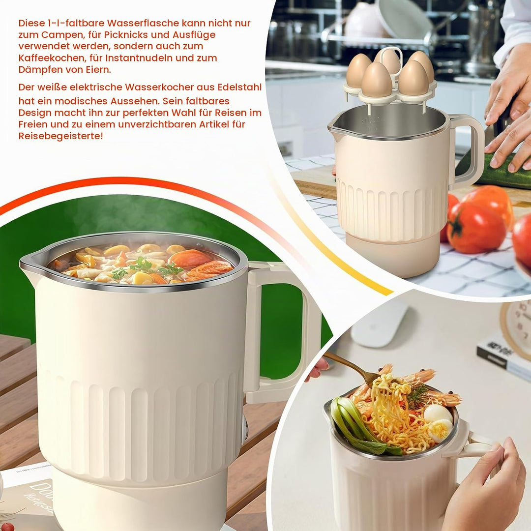1L Faltbarer Wasserkocher: Doppelwand Design Edelstahl Elektrischer Wasserkocher, Tragbarer Camping