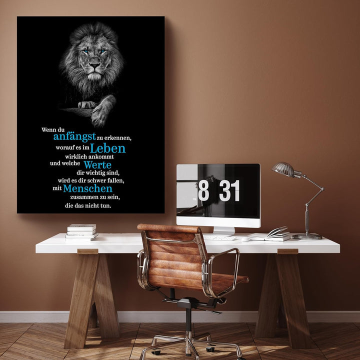 wandmotiv24 Motivations Motiv als Leinwandbild, 100x75cm, Querformat, Leben, Werte, Menschen, Löwe,