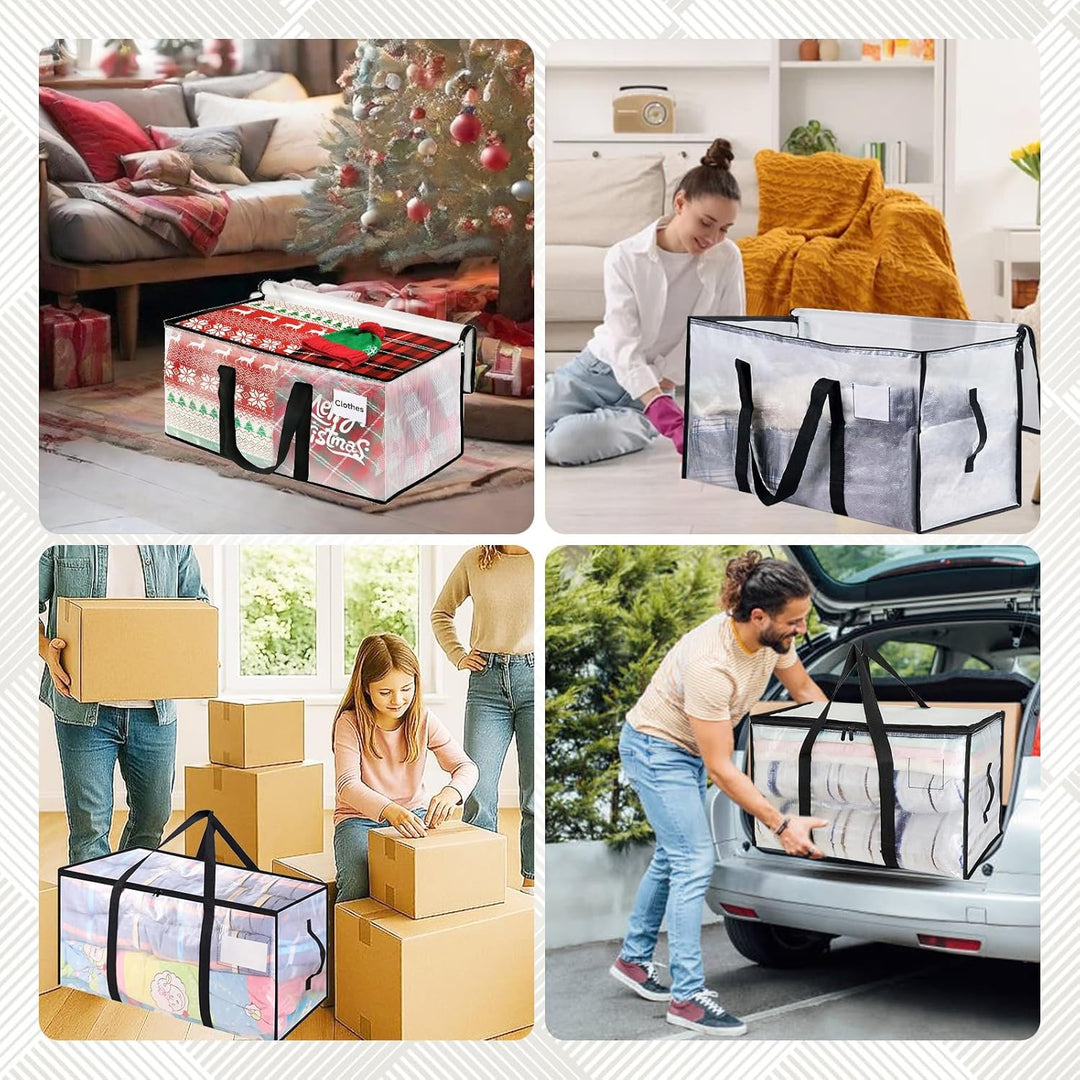 4 Stück 90L Grosse Aufbewahrungstasche mit Deckel, Transparente Umzugskartons Kleiderbox Plastiktasc