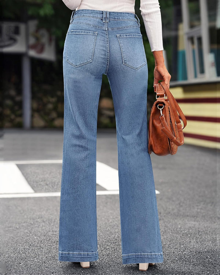 Roskiky Schlaghose Damen High Waist Wide Leg Baggy Jeans Stretch Hosen M Cooles Klassisches Blau, M