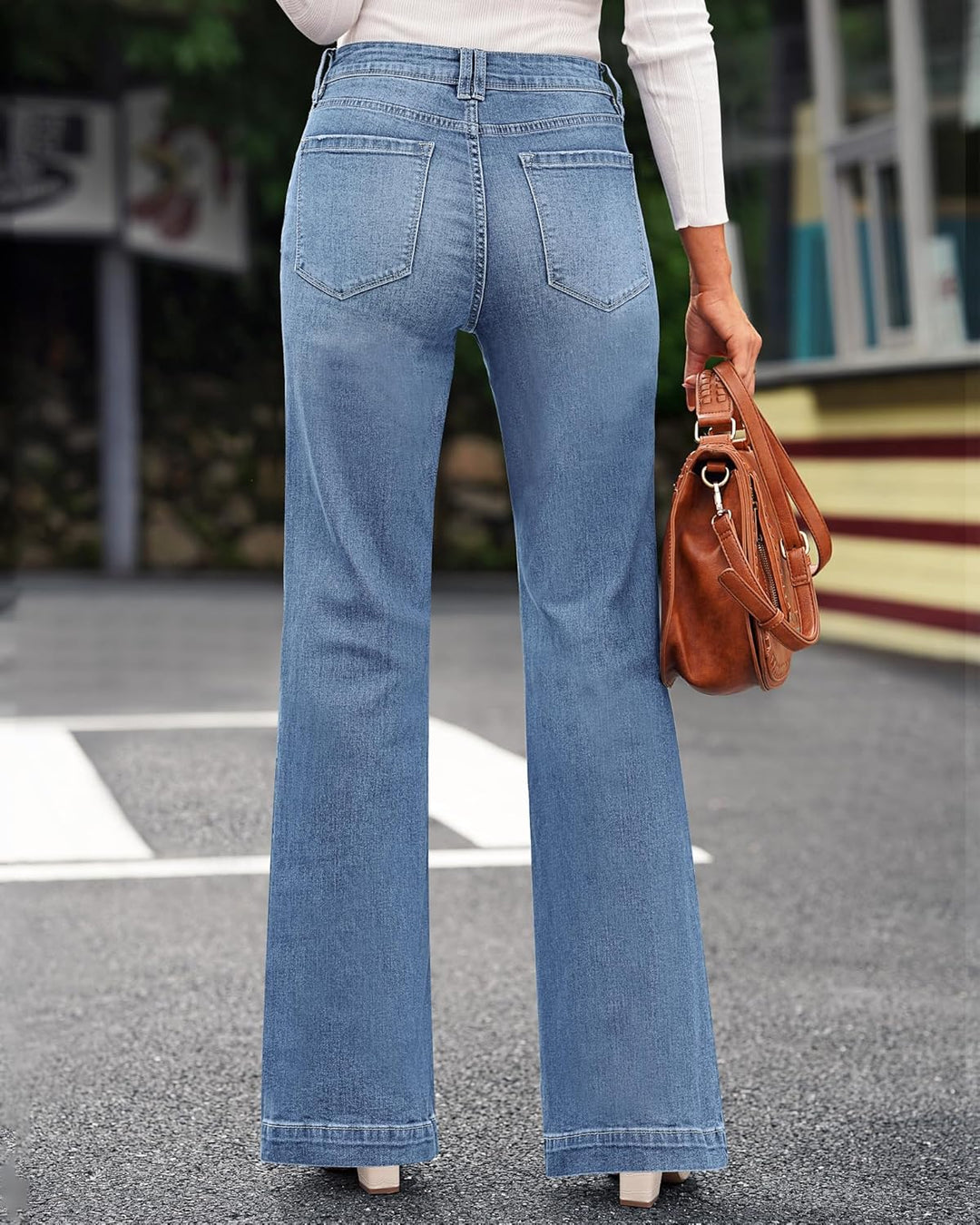 Roskiky Schlaghose Damen Jeans Wide Leg Baggy Jeans Damen High Waist Stretch Hosen Damen Jeans L Coo