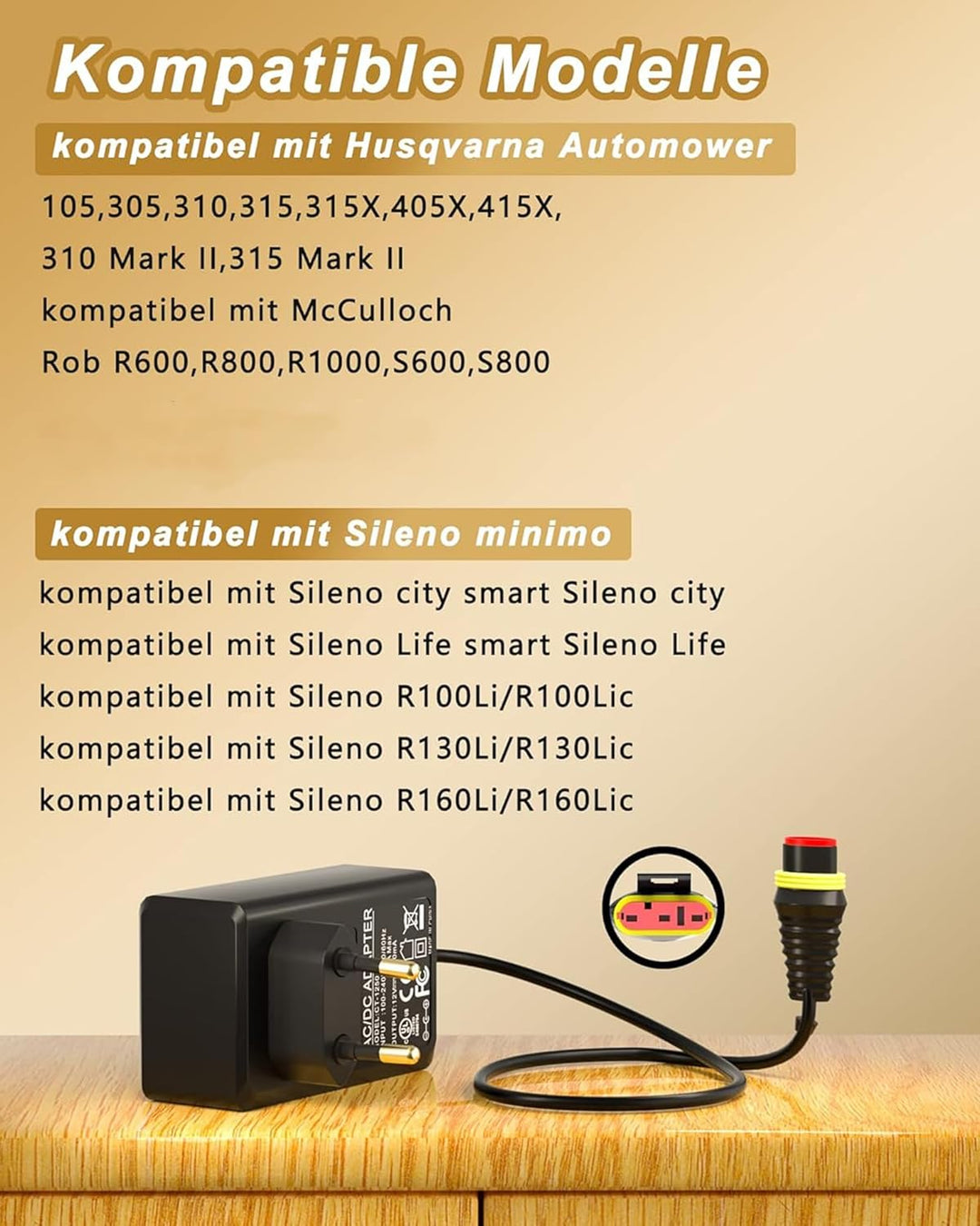 POANES 28V 1.3A DC Ladegerät Netzteil für Mähroboter Husqvarna Automower 105,305,310,315,315X,405X,4