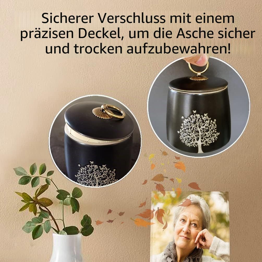 Kleine Urnen für menschliche Asche Erwachsene Männlich Weiblich Baum des Lebens Schwarz Dekorative U