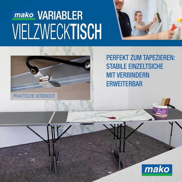 mako Tapeziertisch Profi, 3er-Set – Höhenverstellbarer Multifunktionstisch mit Alu-Rahmen, robuster