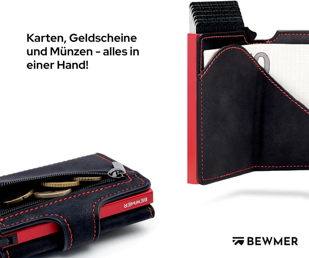 BEWMER 2 Shielded | Herren und Damen Slim Wallet mit RFID-Schutz Anti-Cloning | Kartenetui mit Münzf