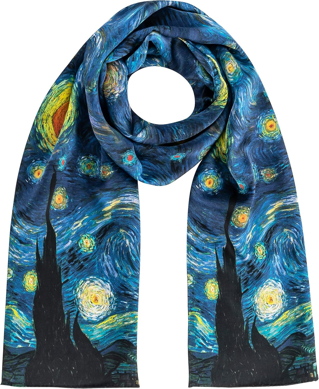 VON LILIENFELD Seidenschal Vincent van Gogh Sternennacht Damen Satin lang Kunst Motiv 172 x 42 cm