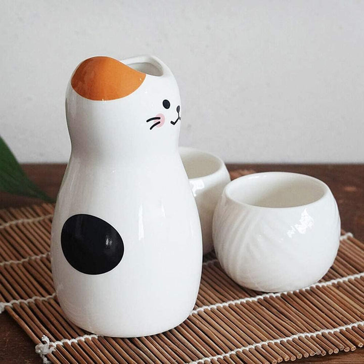 Japanische Keramik Sake Set,Calico Katzen Sake Becher Flasche,2 Sake Tasse, one Sake Topf,Weinflasch