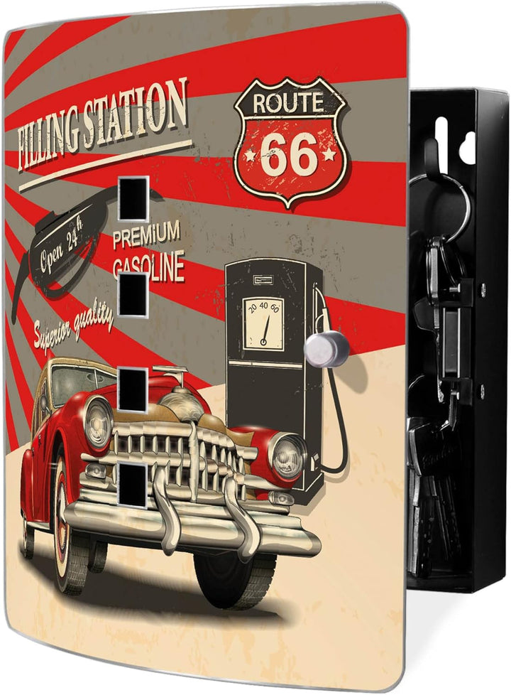 banjado® Design Schlüsselkasten aus Edelstahl Motiv Filling Station für 10 Schlüssel - Schlüsselschr