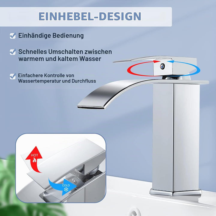 Coleniny Wasserhahn Bad Wasserfall Waschtischarmatur für Badezimmer | Modern Badarmatur Einhand Wasc